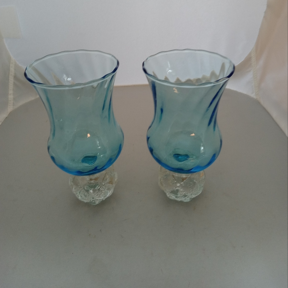 2 Home Interiors Light Blue Swirl Votive Cups for Sconces or Candlesticks